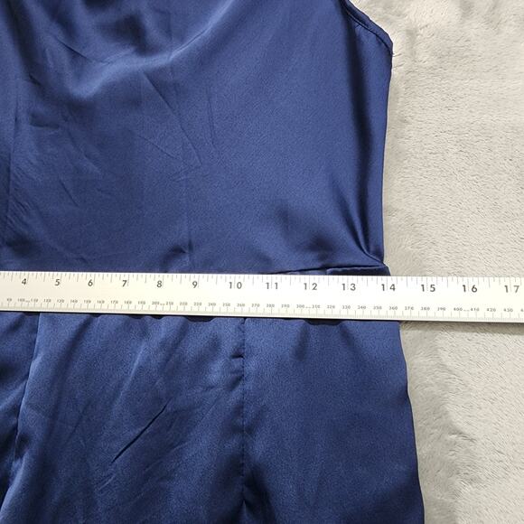 Shein Dress Womens S Blue Split Thigh Satin Cami Midi Stretch Back Zip Party - Picture 7 of 9
